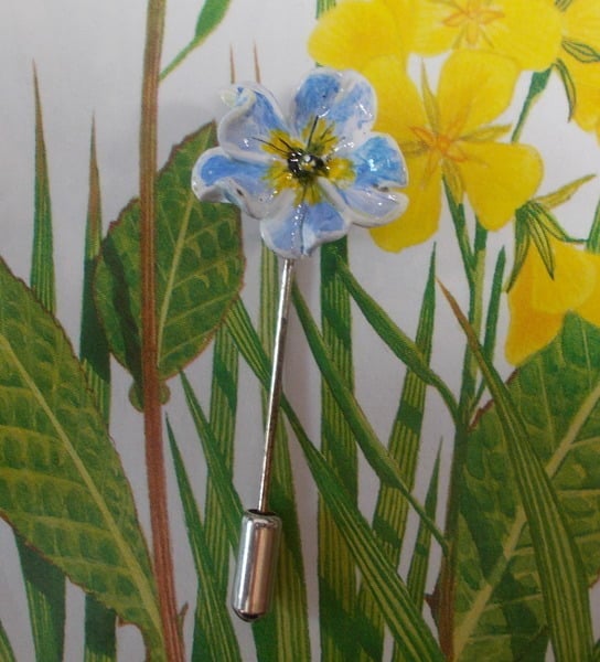 Small Forget-Me-Not Blue PRIMULA PIN POLYANTHA Lapel Brooch HANDMADE HANDPAINTED