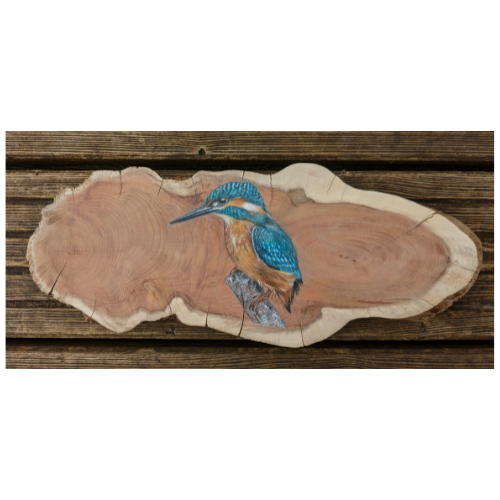Original Kingfisher Painting on Reclaimed and Repurposed Wood