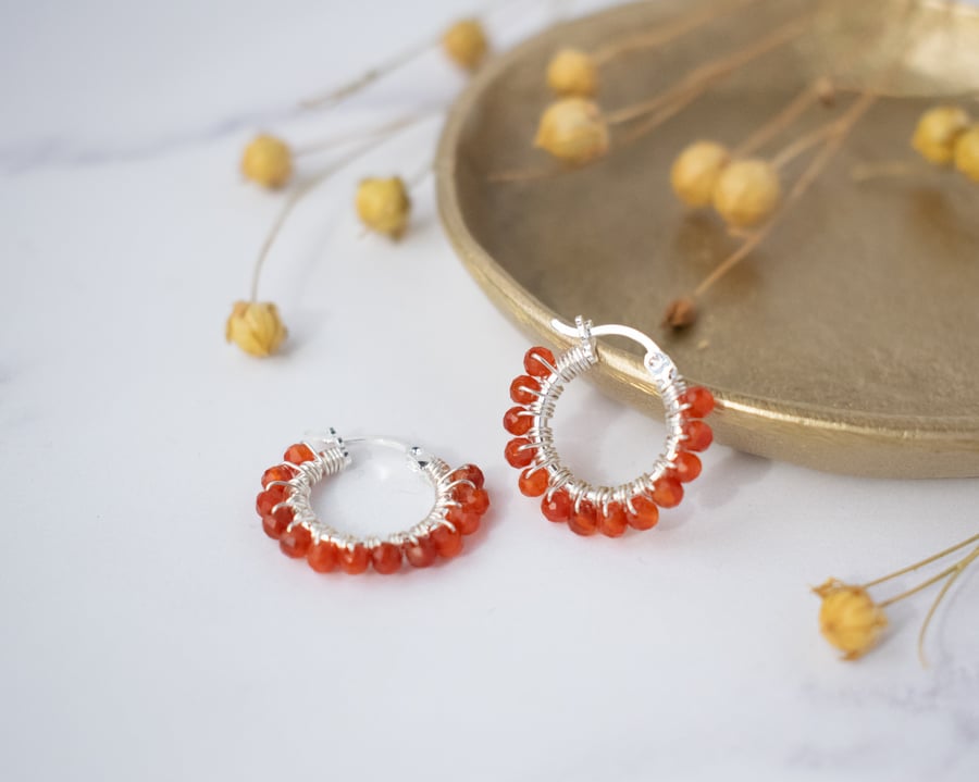 Carnelian Gemstone Hoop Earrings