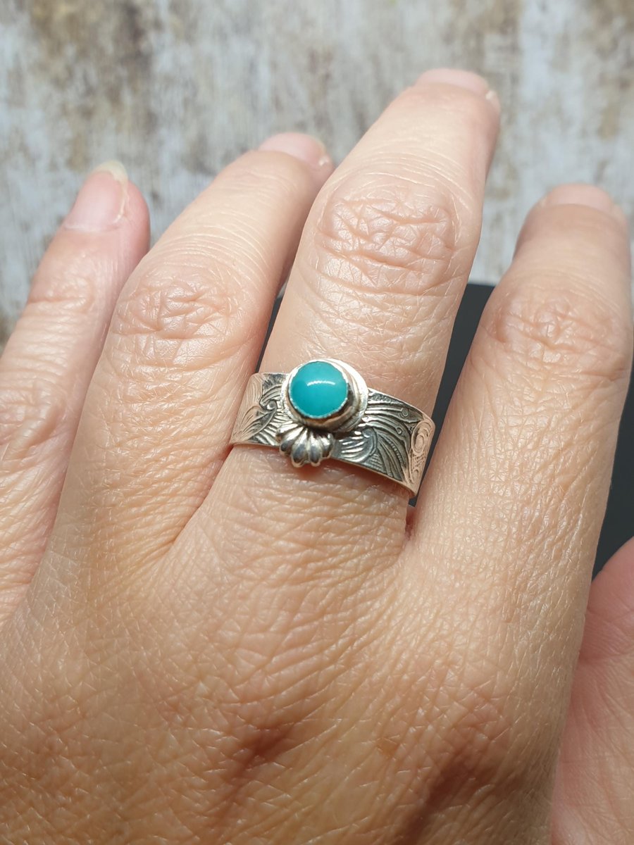 Sterling Silver 925 Floral Textured Larimar Ring Full Hallmark