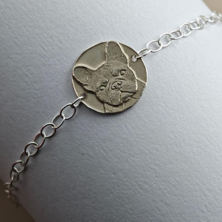 French Bulldog Engraved Sterling Silver Coin Bracelet
