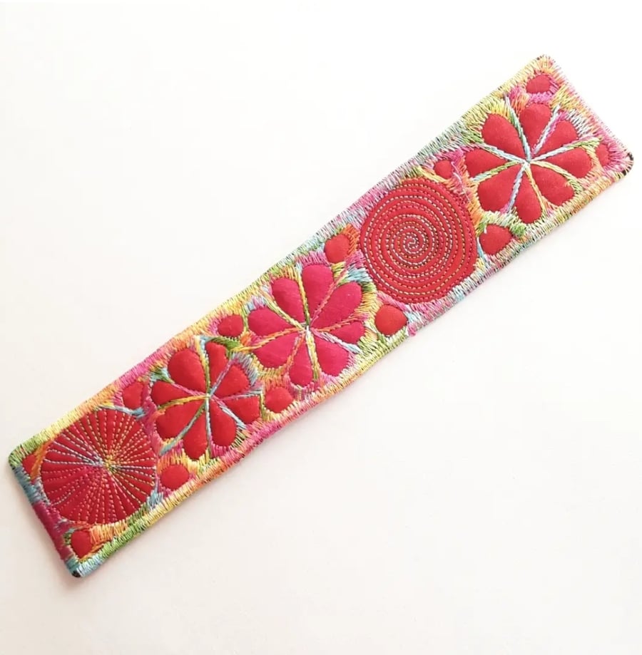 Handmade Embroidered Fabric Bookmark Textile Art Book Lover Gift 