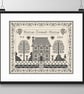 215B - Cross Stitch Quaker Sampler - Home Sweet Home - Monochrome Blackwork - Image 2