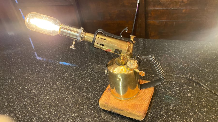Vintage up-cycled Brass Blow Torch from 1940s- Table Lamp.