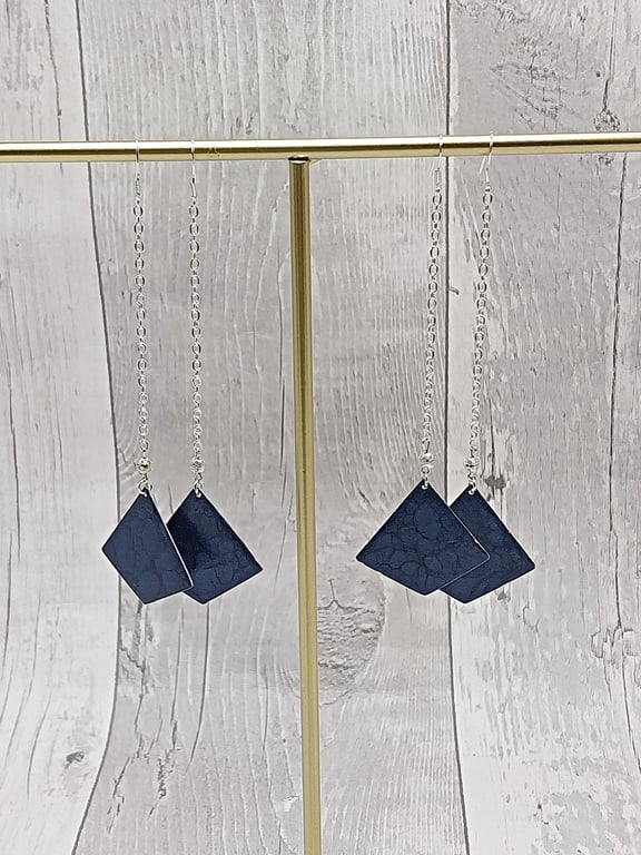 Lightweight Aluminium Tin Diamond Dangle Earrings, Blue, 925 Ear wires