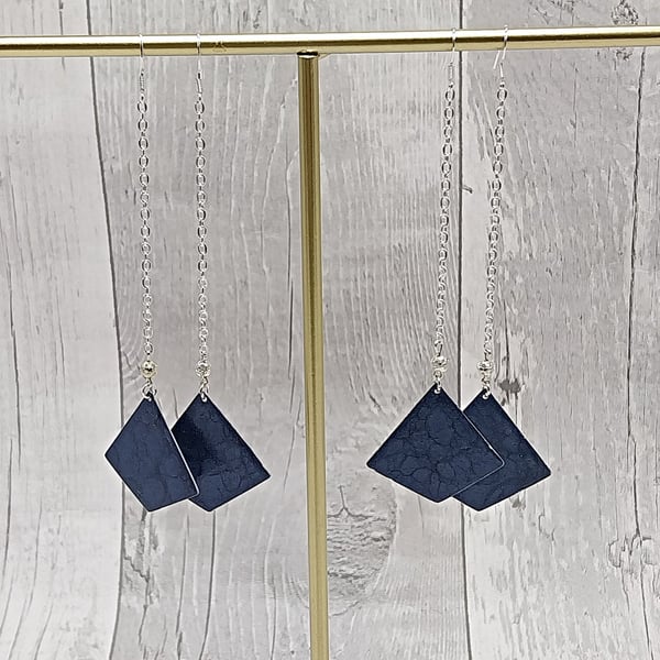 Lightweight Aluminium Tin Diamond Dangle Earrings, Blue, 925 Ear wires