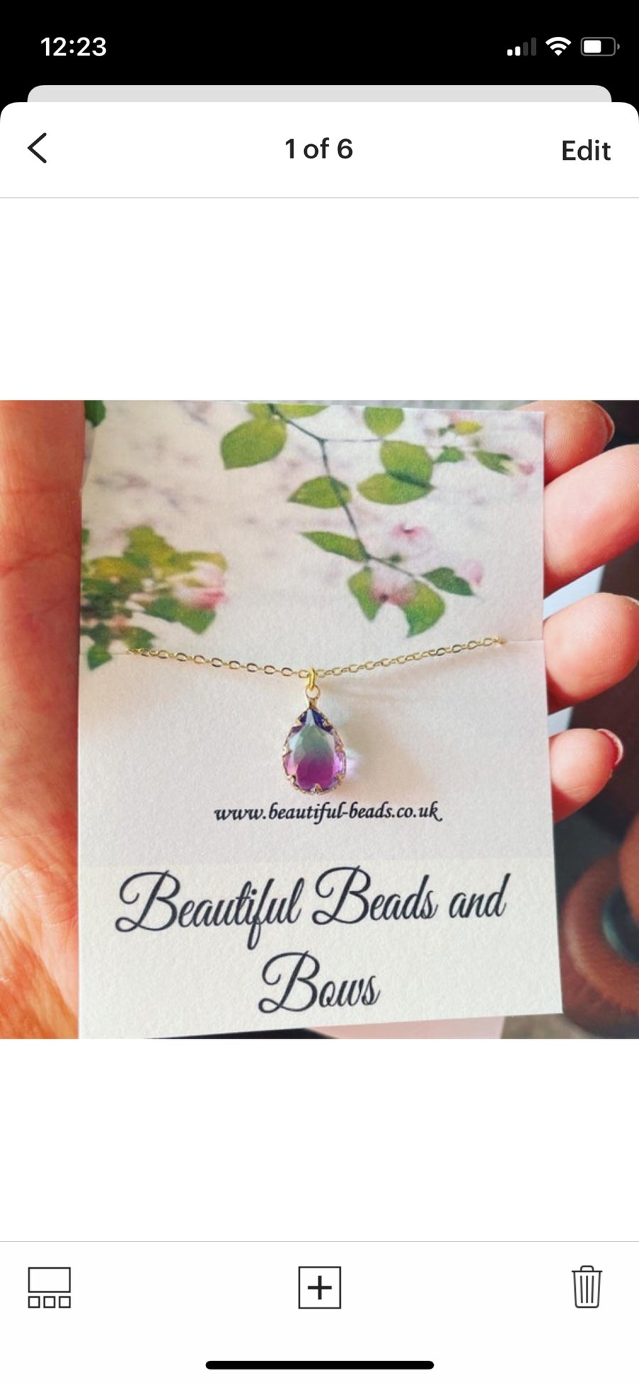 Goldtone purple and pink gem stone necklace 16 inches 