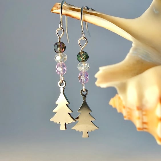Christmas Tree Sparkly Earrings, Stocking Filler, Secret Santa, Jewellery Gift