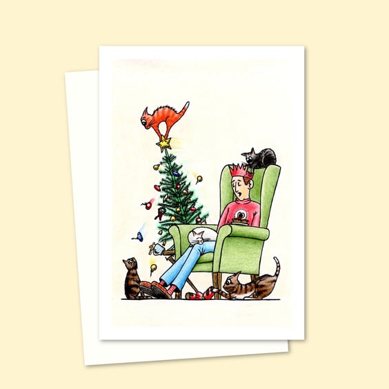 Cats Christmas Card: Hand Drawn Playful Kittens Illustration (608)