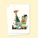 Cats Christmas Card: Hand Drawn Playful Kittens Illustration (608)