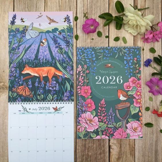 2026  Illustrated Wall Calendar of Wildlife and Flowers
