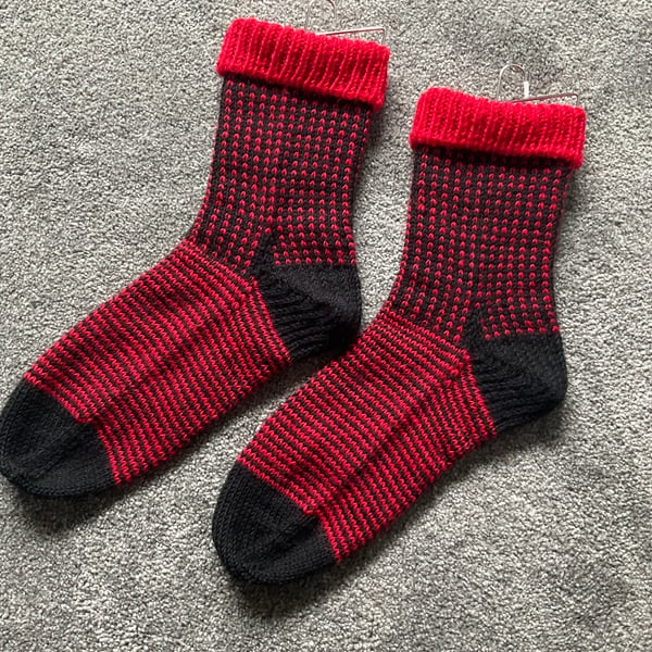 Hand knitted handmade wool socks - adult size 5-7