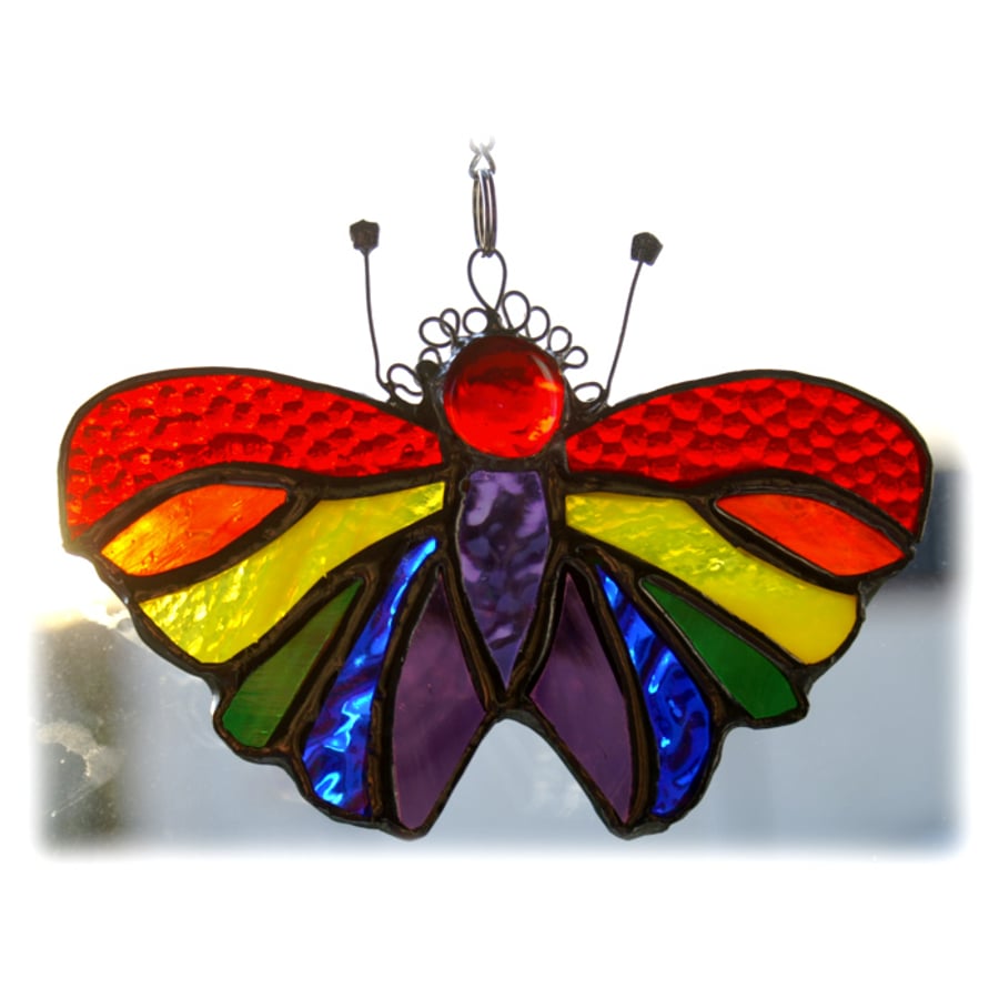 Butterfly Suncatcher Stained Glass Rainbow Handmade 033