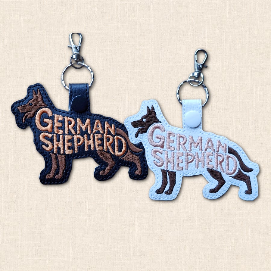 German Shepherd Keyring - Dog Silhouette Word Art Accessory