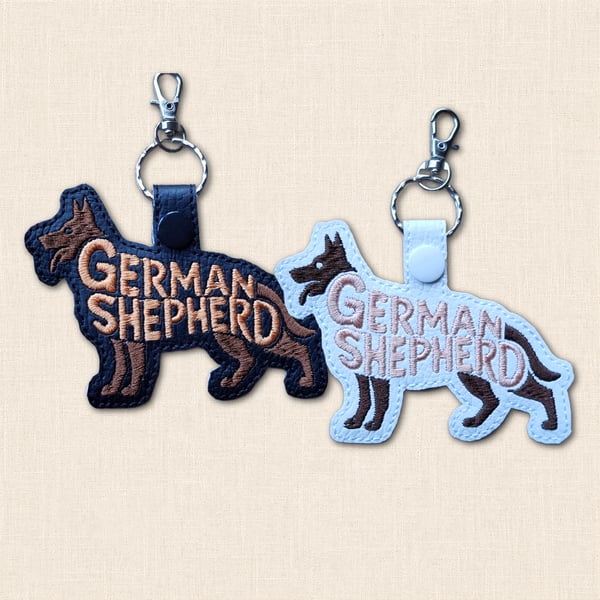 German Shepherd Keyring - Dog Silhouette Word Art Accessory