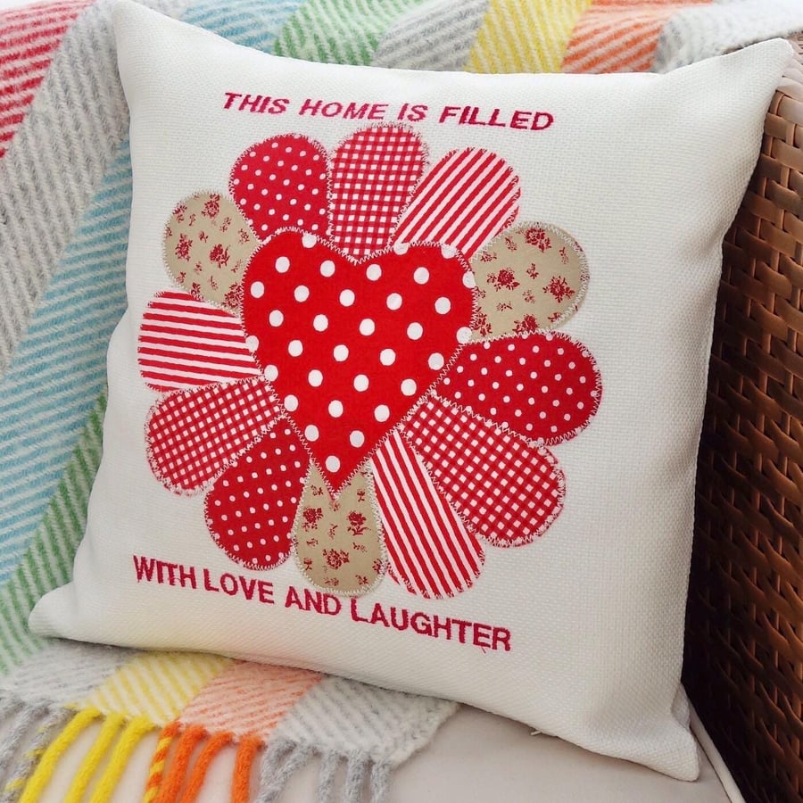 Red Dresden: Appliqué & Embroidered Cushion 33cm (17”)