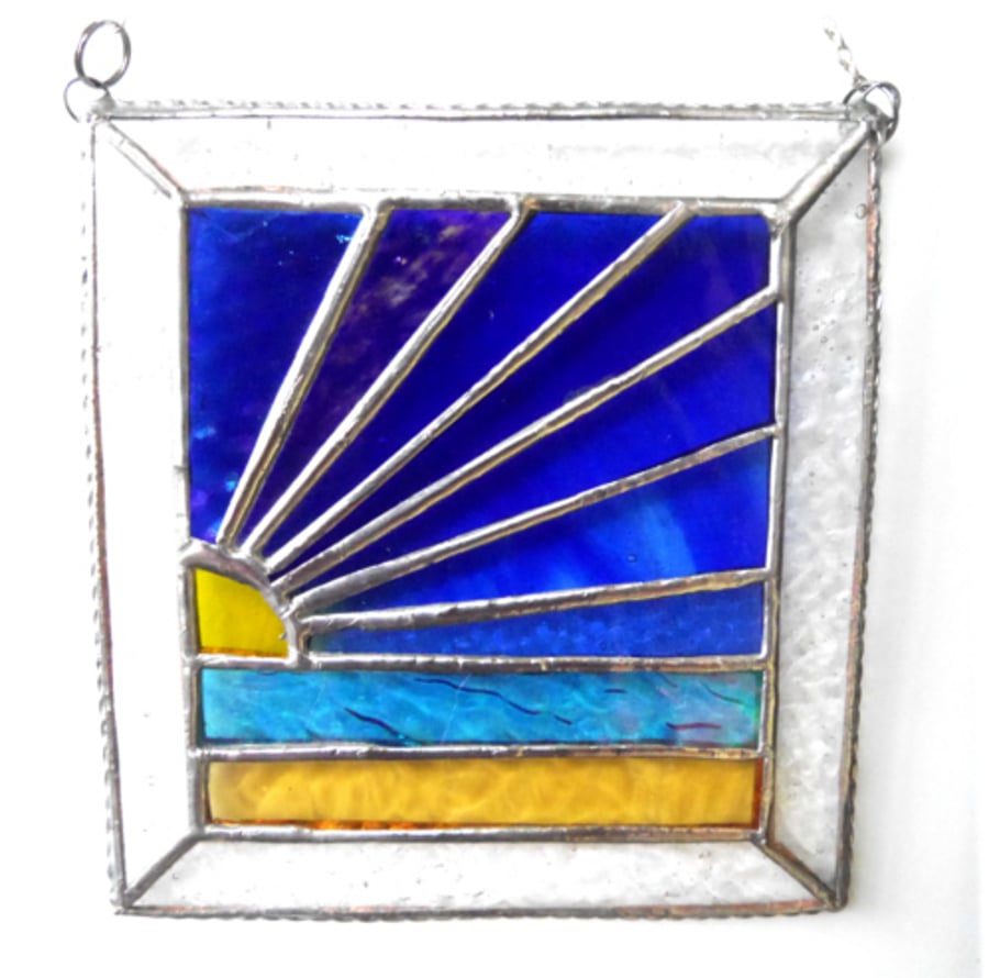 Blue Sky Beach Stained Glass Suncatcher Handmade 