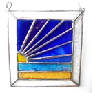 Blue Sky Beach Stained Glass Suncatcher Handmade 