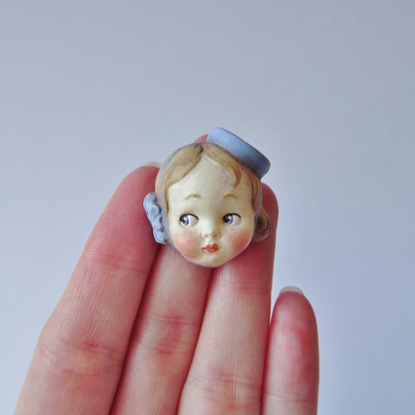 Dottie Dollie Doll Face Brooch - Bell Girl Judy