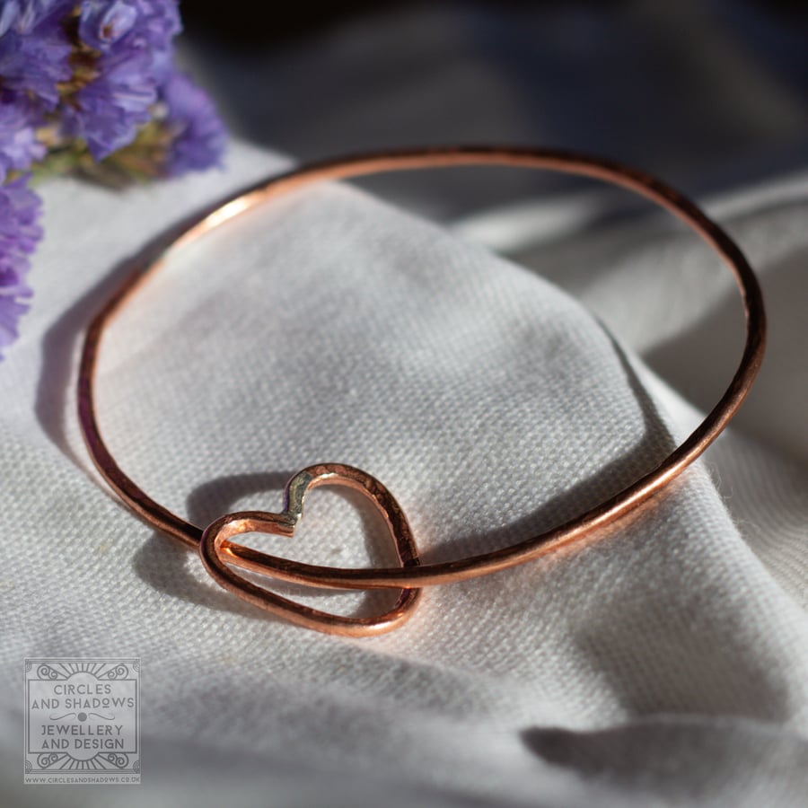 Textured Copper Bangle with 1 Heart