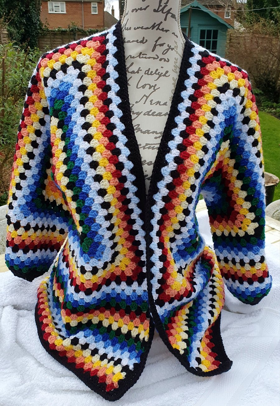 Crochet  Multi Colour Hexagon Cardigan .