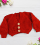 Hand knitted baby cardigan in fox red brown textured pattern  - Image 1