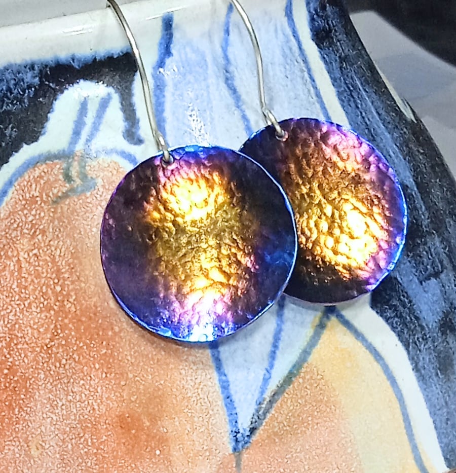  Coloured Titanium Disc Earrings - UK Free Post