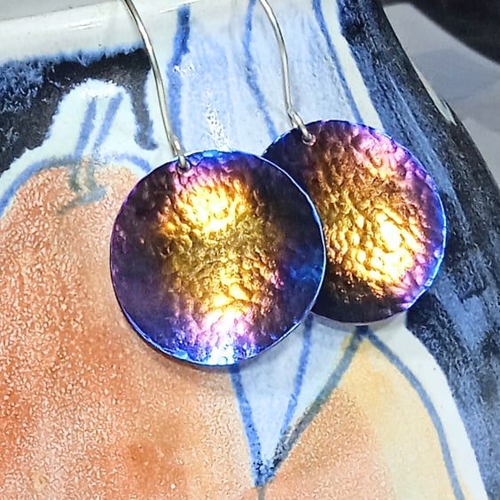  Coloured Titanium Disc Earrings - UK Free Post