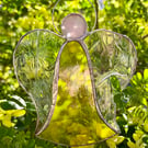 Stained Glass Bell Angel Decoration - Warm yellow body with feather-veined wings
