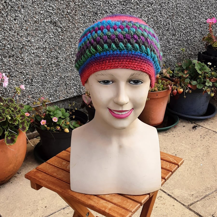 Woolly hat for adult. Hand crocheted hat. Free UK first class postage.