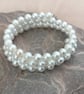 White Faux Pearl and Seed Bead Memory Wire Bracelet, B31 - Image 2