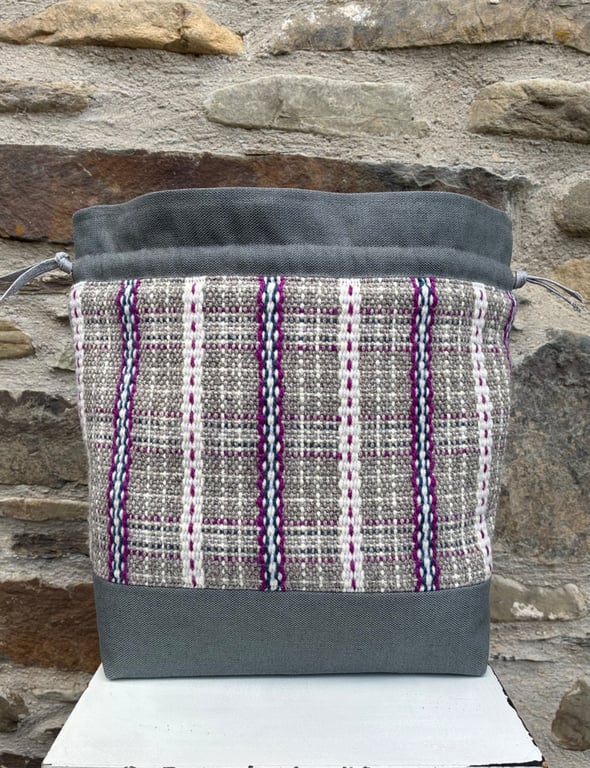 Cariad Bag - Berry range. Damson, Dusky Lilac & Prussian Blue.Handwoven in Wales