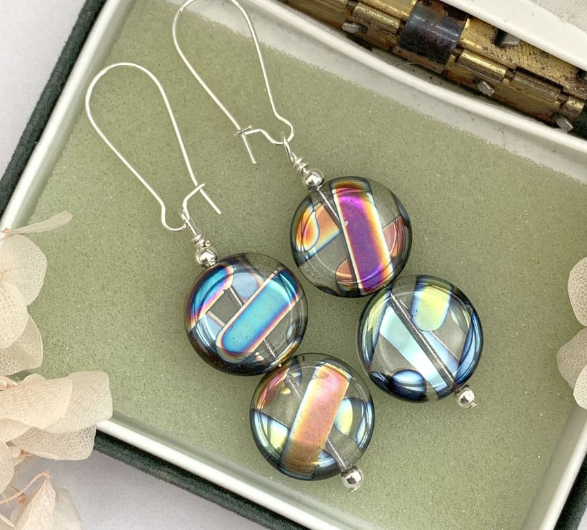 Czech Glass Boho Disk Bead Drop Earrings