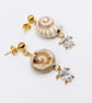 Artisan Sea-Shell Dangle Earrings with Ceramic and Cubic Zirconia Turtles