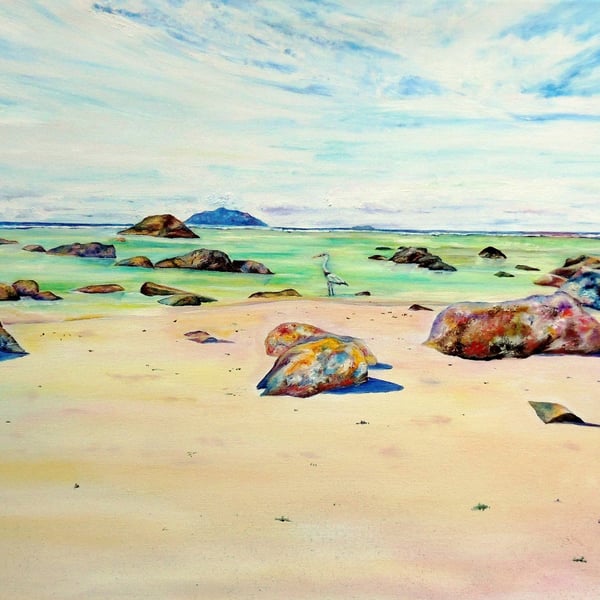 Tropical Beach Seascape Oil Painting: The Getaway Island Fine Art Canvas