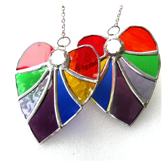 Rainbow Heart Rainbow Embedded Crystal Stained Glass Suncatcher 