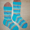 Hand knitted socks, KINGFISHER, MEDIUM, size 5-7