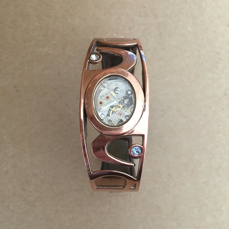 Copper Colour Upcycled Vintage Watch Movement Bangle - steampunk - repurposed 