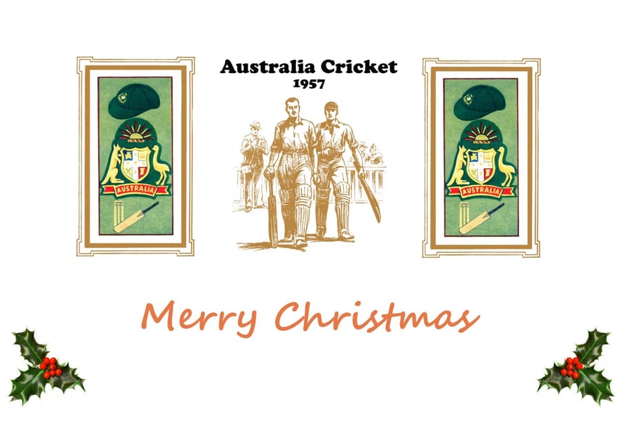 Christmas card cricket vintage 1957 design. Australia. FREE UK P&P
