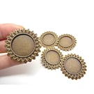 5 Antique Bronze Sunflower Brooch Blanks with 20mm Cabochon Setting