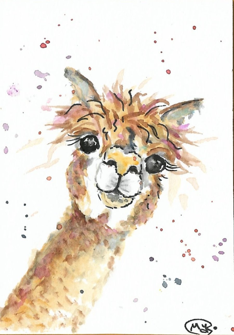 SOLD   Alpaca ACEO, miniature alpaca original painting