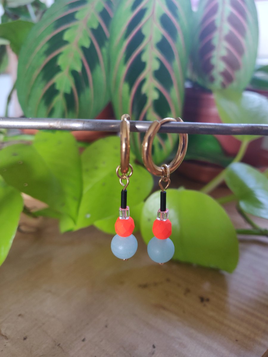 Unconventional neon bead earrings with stainless steel huggie hoops
