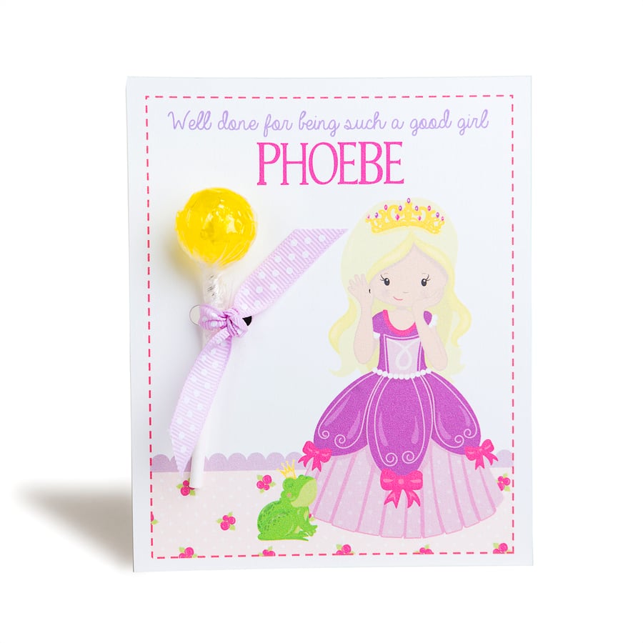 Personalised Princess Lollipop Notecard