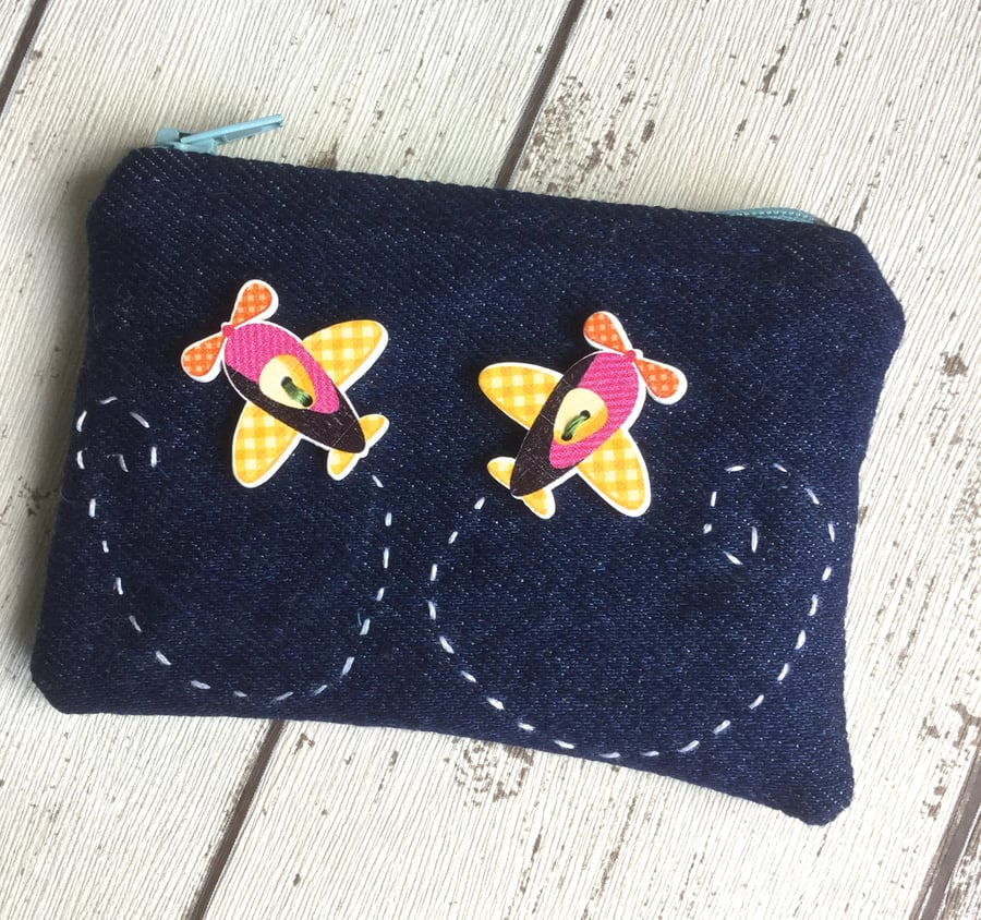 Aerobatic Themed Denim Coin Purse
