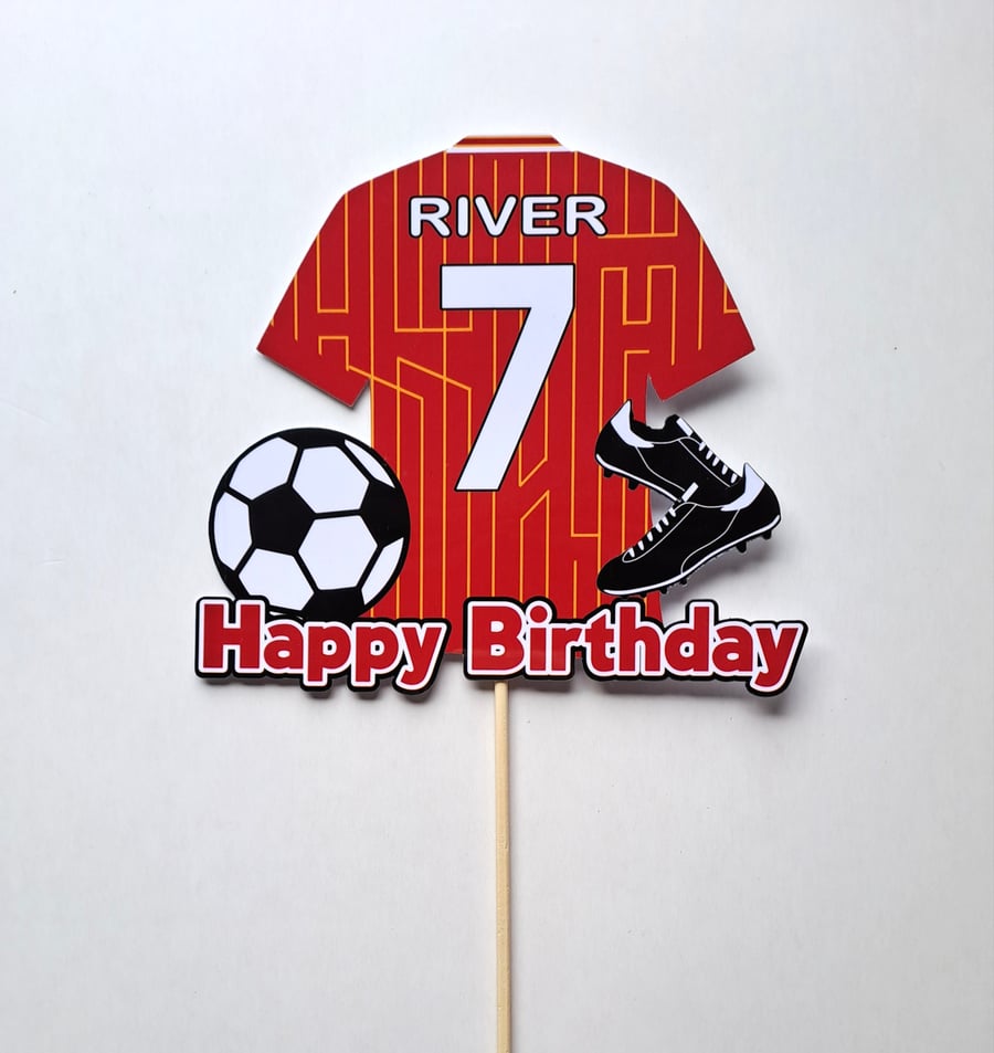 Liverpool style cake topper personalised. Football cake topper.
