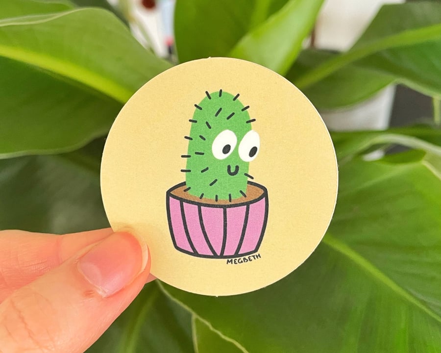 Round Illustrated Cactus Sticker Art Laptop Gift Teen Women