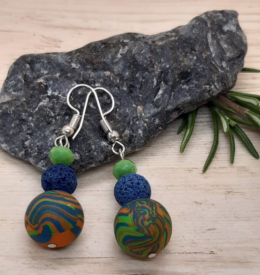Multicoloured dangly polymer clay earrings