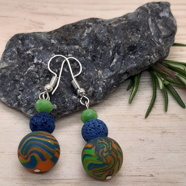 Multicoloured dangly polymer clay earrings