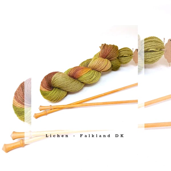 Lichen Hand Dyed Falkland Wool yarn Cornish Rooftop Moss Shades DK 100g 230m No1