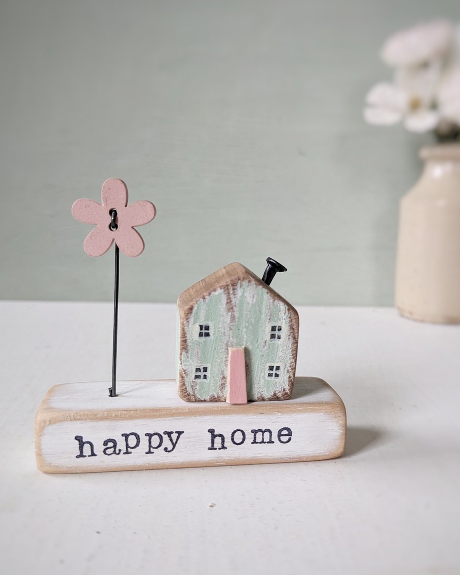 Little Wooden Handmade House and Base in a Bag - happy home 